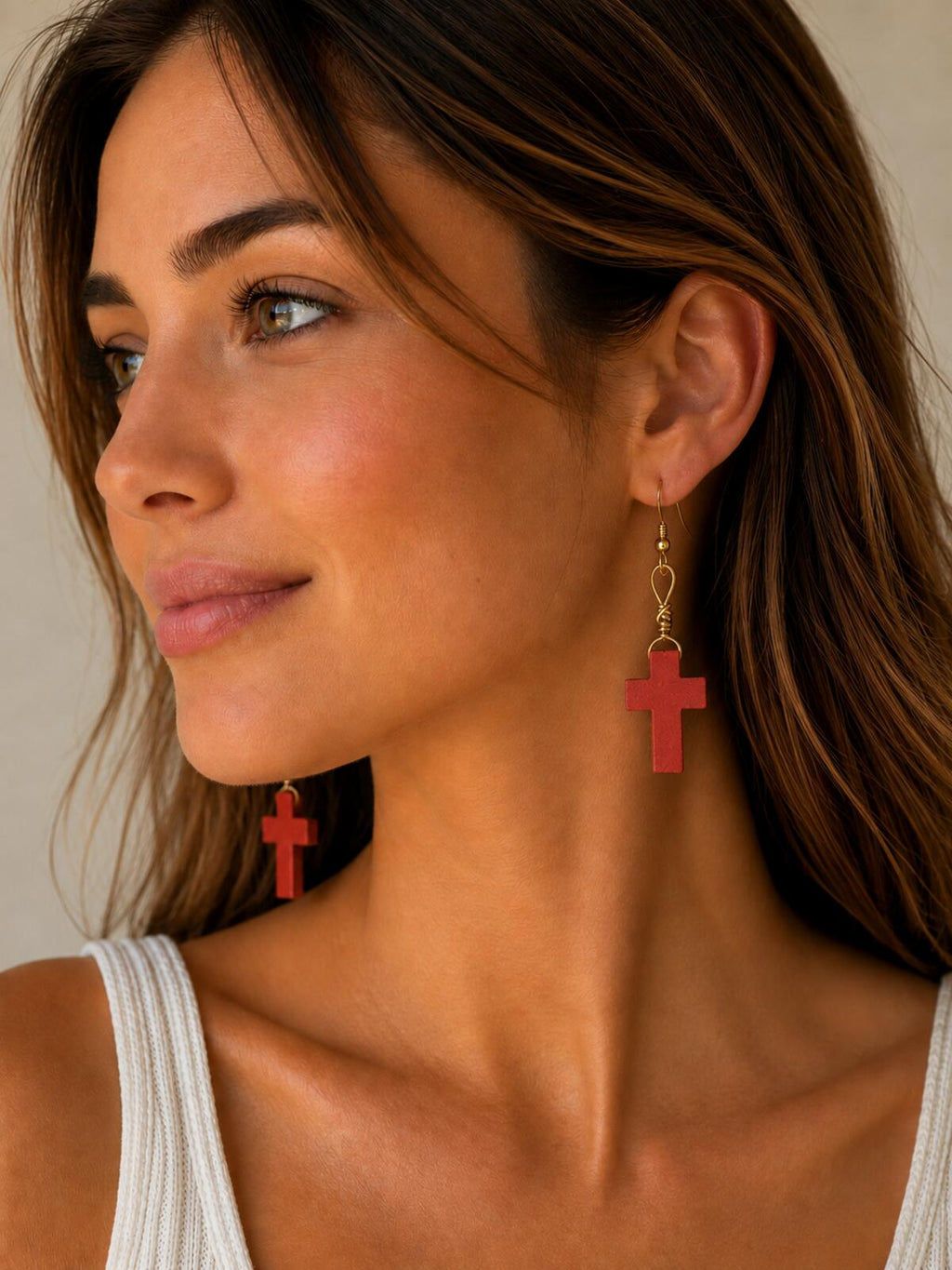 131 New Handmade 1 ct. Reddish-Orange Wood Cross Wrapped Wire Earrings R0000131