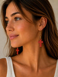 131 New Handmade 1 ct. Reddish-Orange Wood Cross Wrapped Wire Earrings R0000131