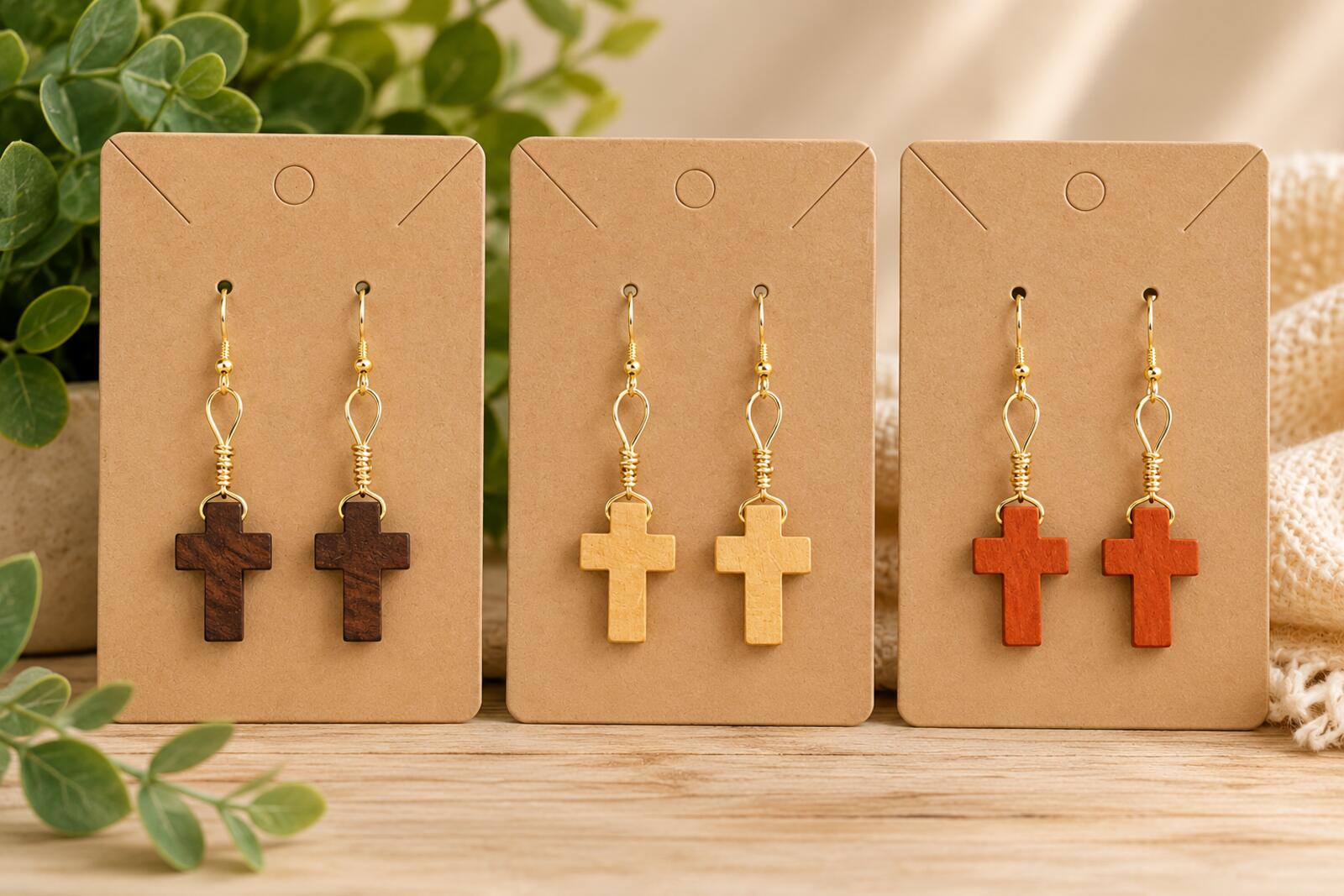 130 New Handmade 1 ct. Raw Wood Cross Wrapped Wire Earrings R0000130