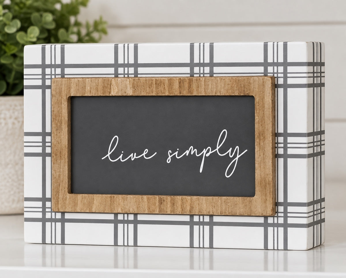 1282 New Decorative Wooden Shelf Sign 6"x4" w 'Live Simply' Quote 1 ct. A0001282