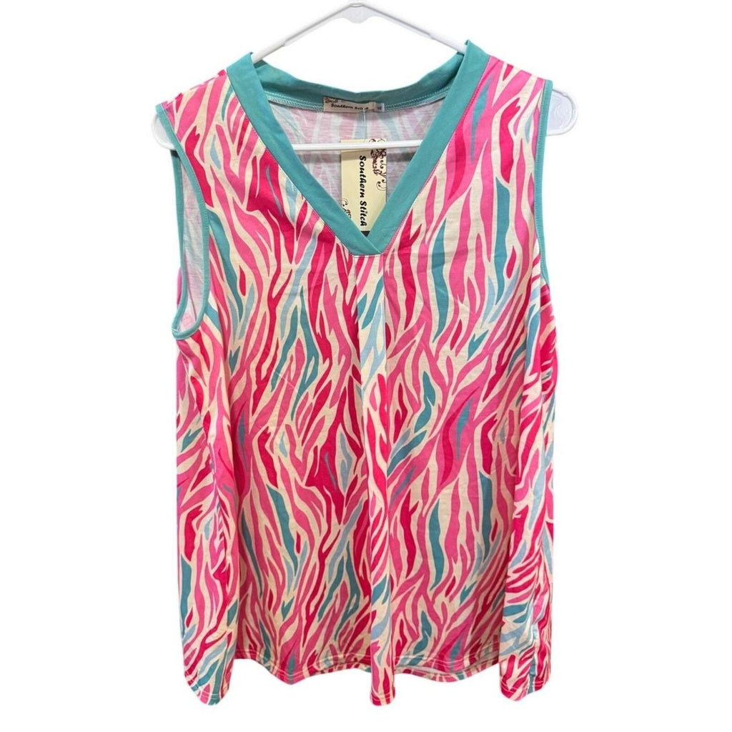 0 R282 NWT Southern Stitch XL 22" ptp Tank Pink Zebra R0000282