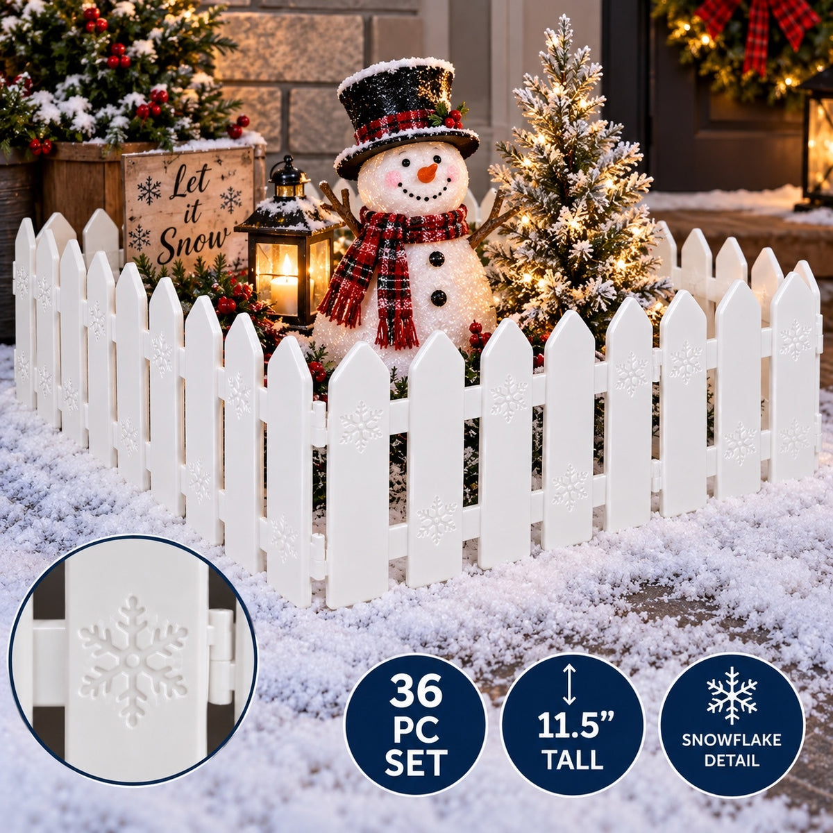 1288 New 36-Piece White Snowflake Picket Fence Set 11.5 Inch Tall A0001288