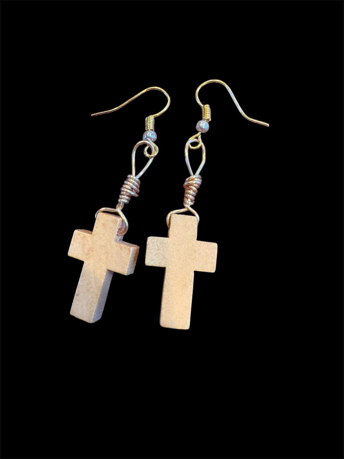 130 New Handmade 1 ct. Raw Wood Cross Wrapped Wire Earrings R0000130