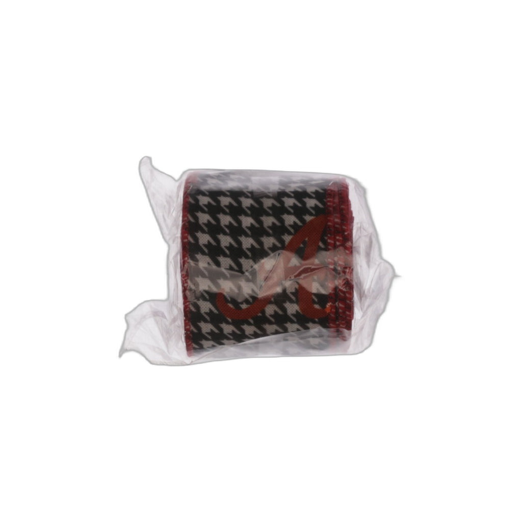 1 Roll 10 Yards Letter 'A' Wired Edge Ribbon Houndstooth w Crimson Red A0001305