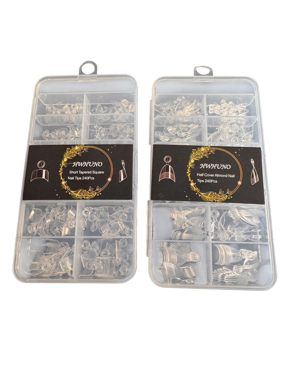 1127 New HWHUNO 480Pcs Extra Short Half Cover Almond & Tapered Square Nail Tips A0001127