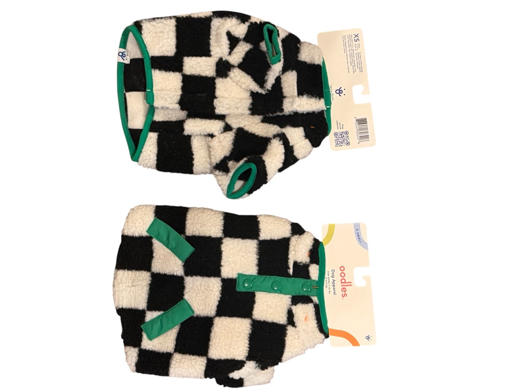 1091 NWT Oodles XS 7-10 lbs Dog Checkered Fleece Sweater Black / White A0001091