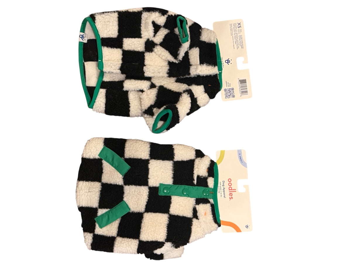 1091 NWT Oodles XS 7-10 lbs Dog Checkered Fleece Sweater Black / White A0001091