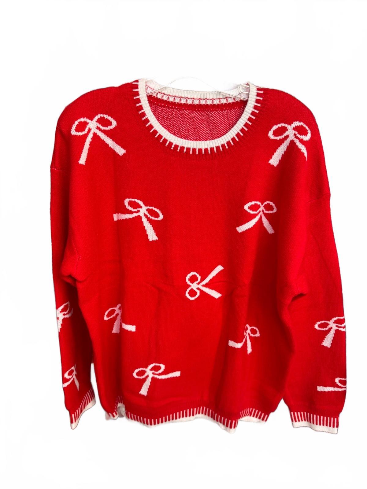 850 Boutique NWOT XXL 27" PTP Red Sweater with White Bow Pattern A0000850