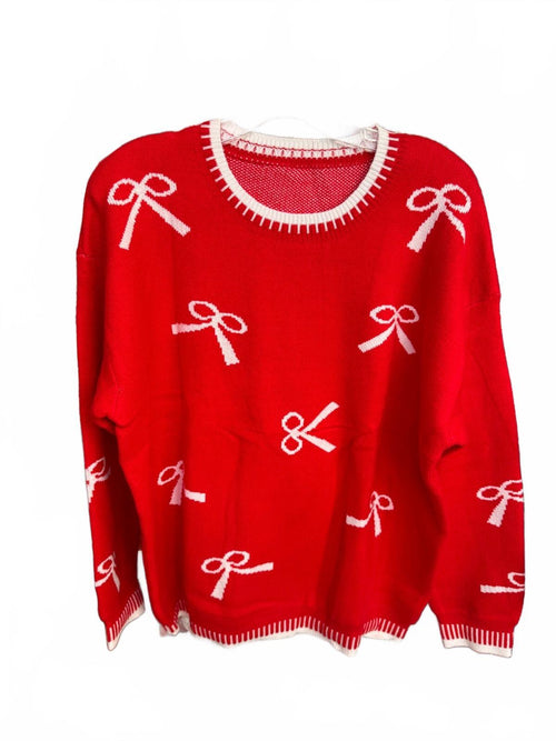 850 Boutique NWOT XXL 27" PTP Red Sweater with White Bow Pattern A0000850