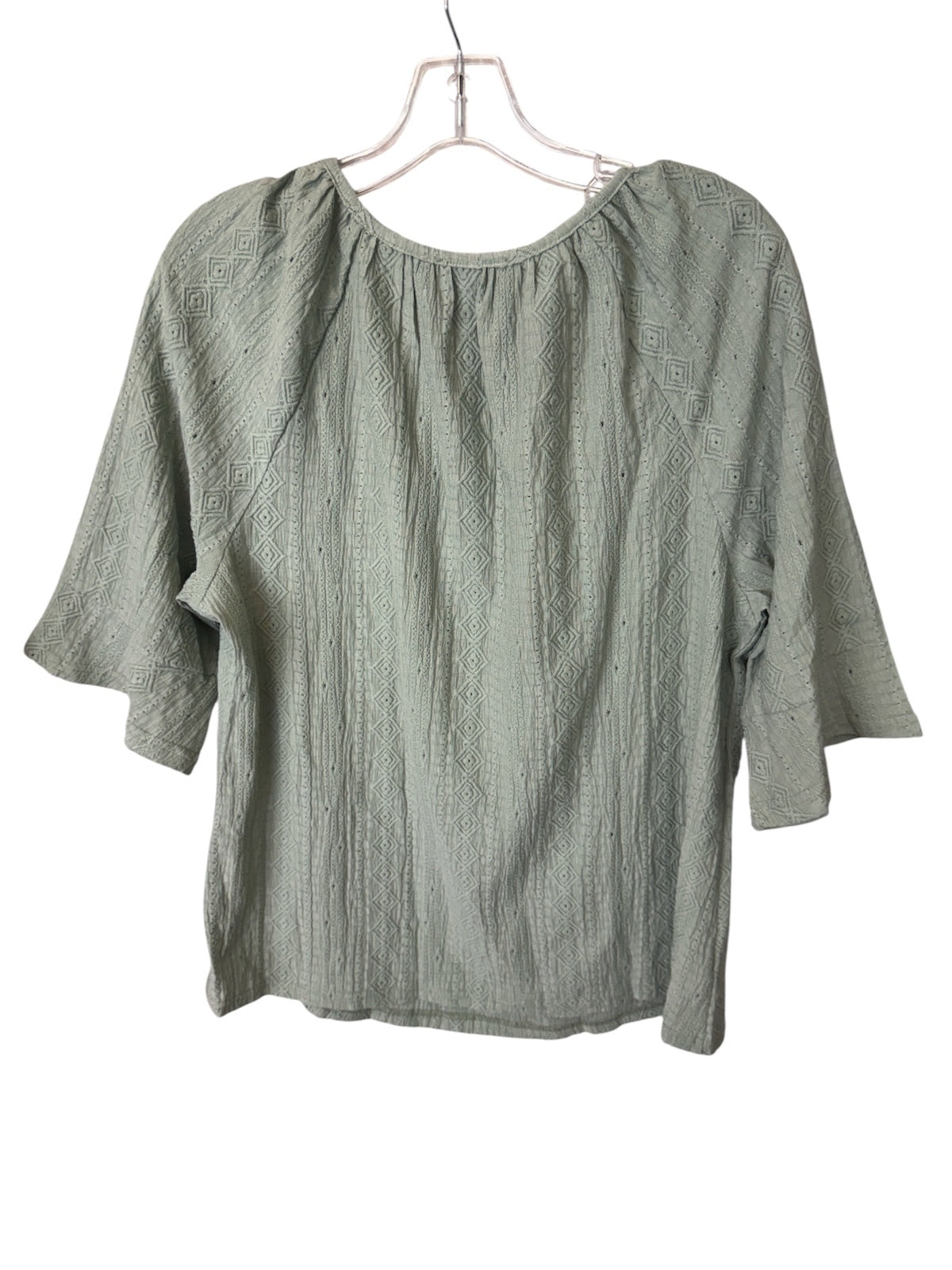1193 NWT Furnex XL Light Green Embroidered Boho Blouse with Tassel Tie A0001193
