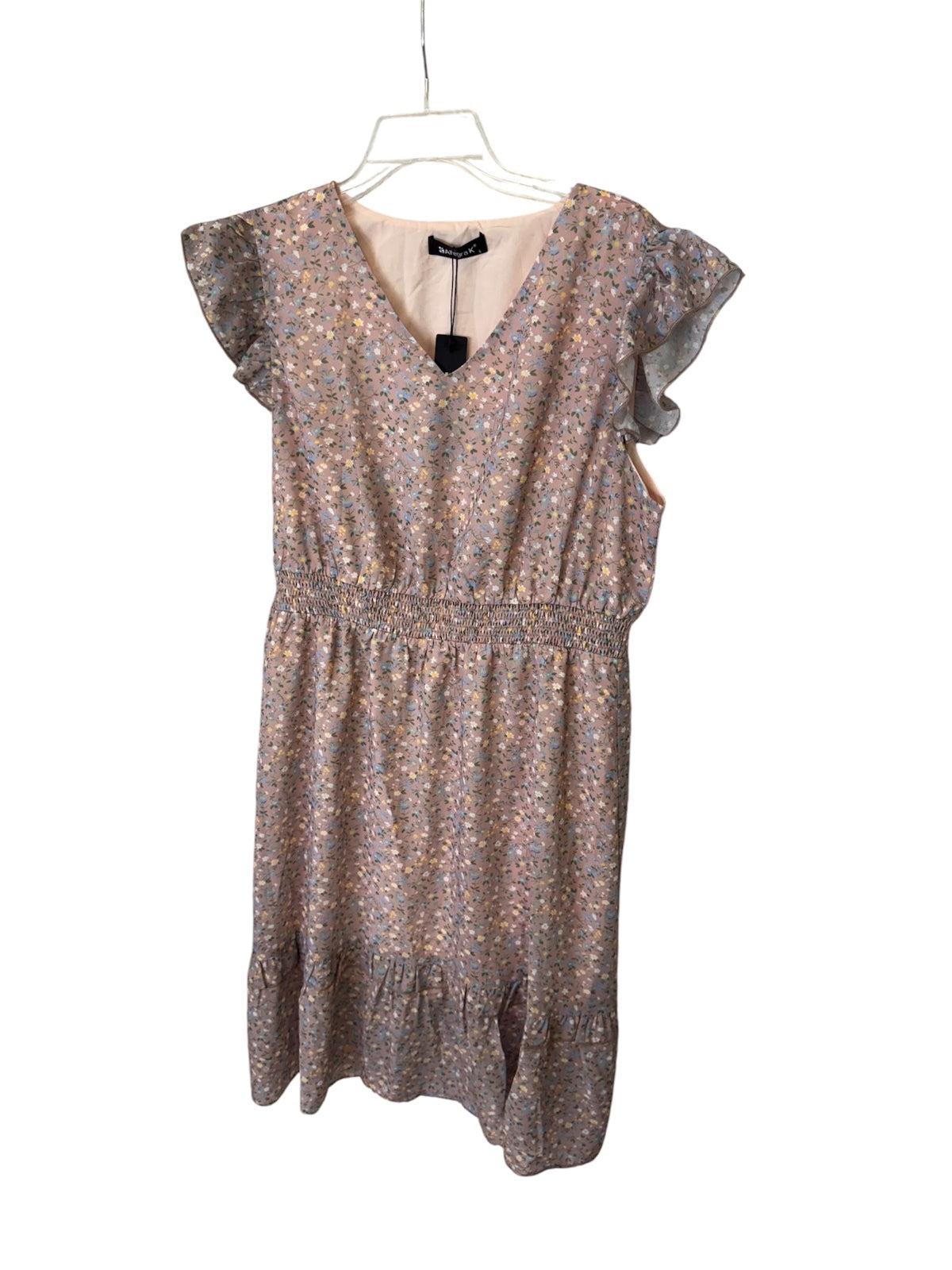 1197 NWT Allegra K Large 21" PTP Floral Midi Dress Ruffle Sleeves Mauve A0001197