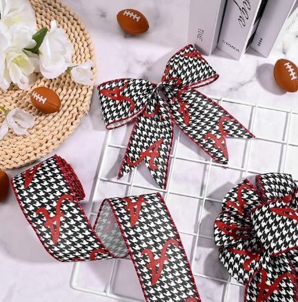 1 Roll 10 Yards Letter 'A' Wired Edge Ribbon Houndstooth w Crimson Red A0001305