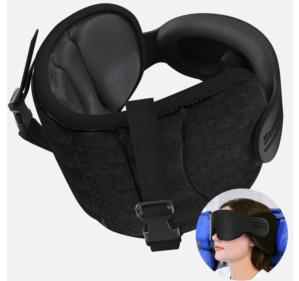 Sarisun Travel Pillow with Eye Mask in All Black $20 MSRP | A0001301