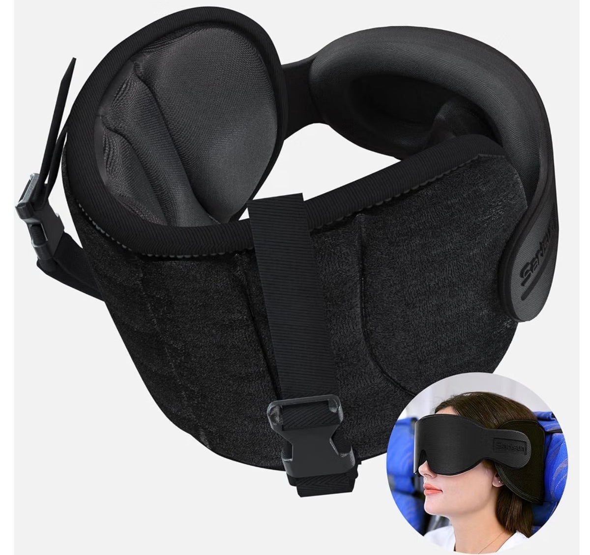 Sarisun Travel Pillow with Eye Mask in All Black $20 MSRP | A0001301