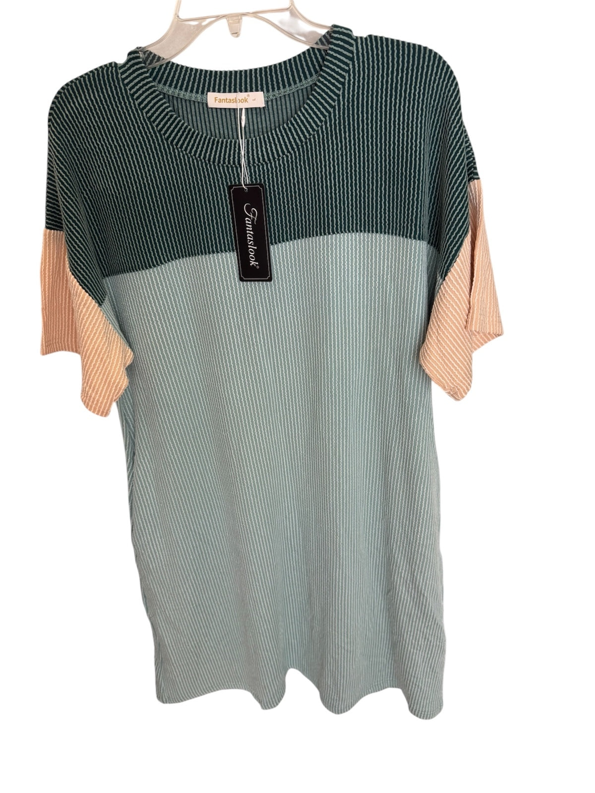 1272 NWT Fantaslook Large 25”PTP Comfy Colorblock w Pockets Dress A0001272