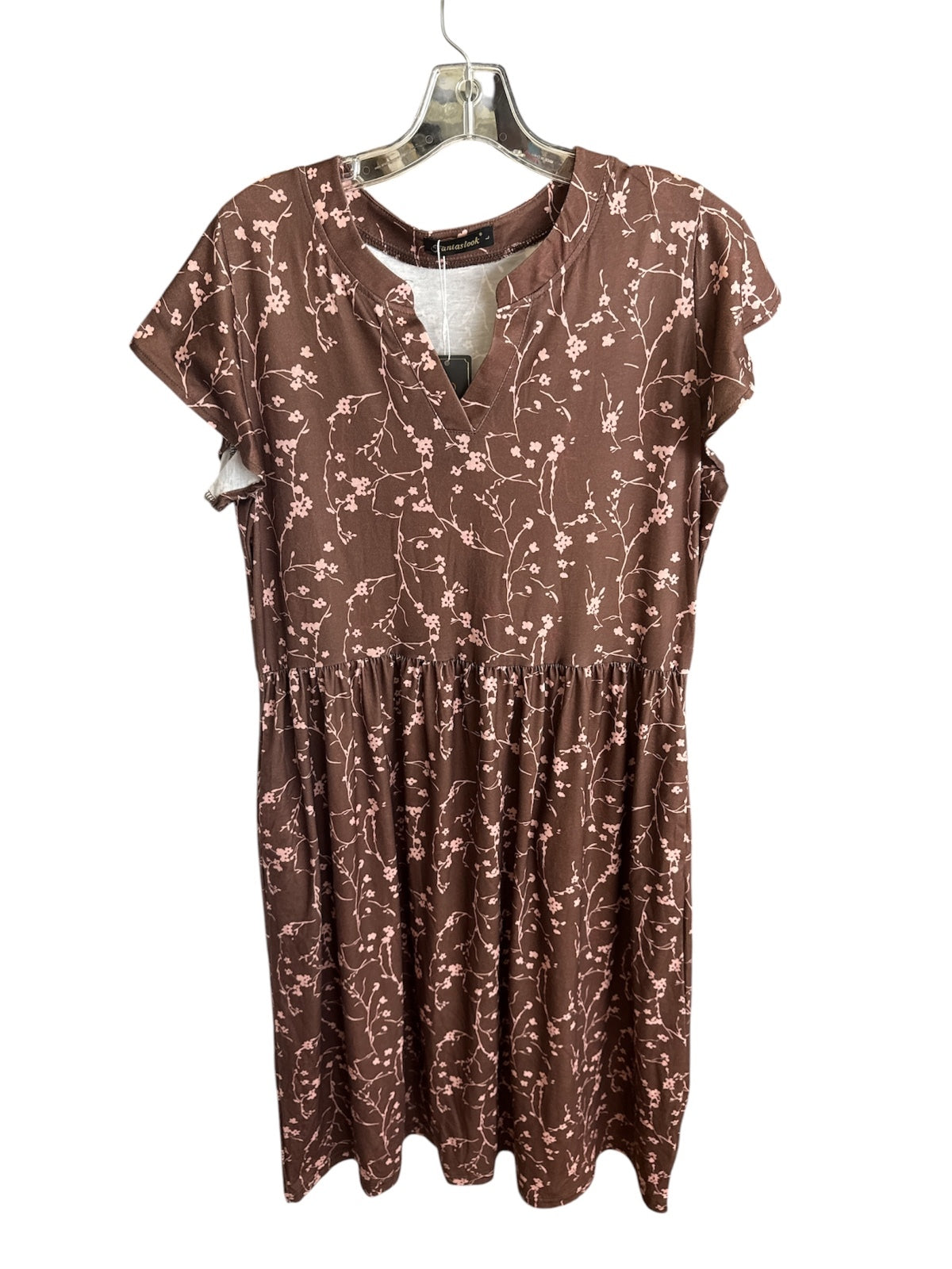 1276 NWT Fantaslook Large 23" PTP Softstyle w pockets Floral Midi Dress A0001276