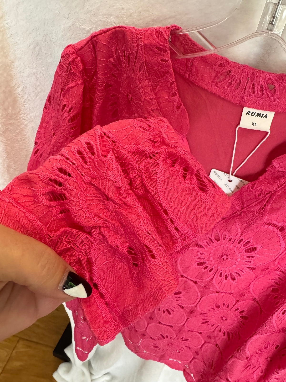 1271 NWT Rumia XL 25” PTP Floral Lace Blouse $40 MSRP Pink Long Sleeve A0001271