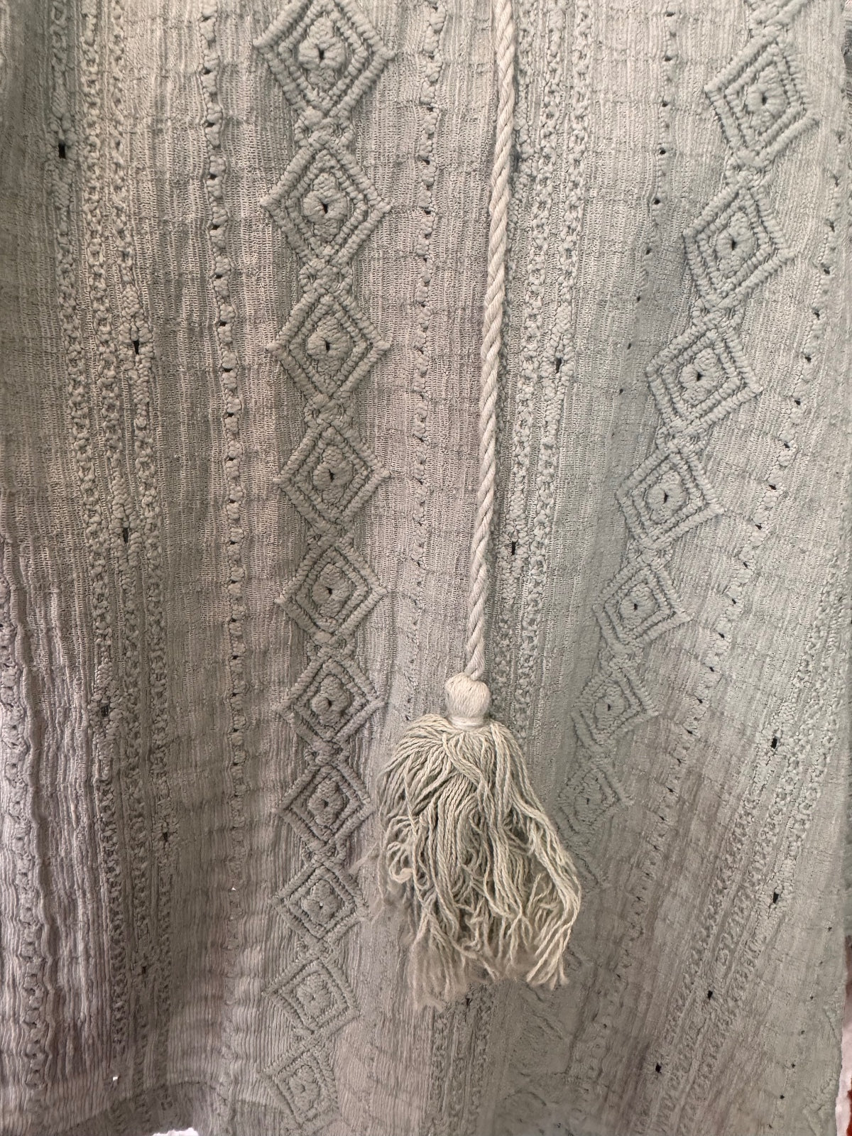 1193 NWT Furnex XL Light Green Embroidered Boho Blouse with Tassel Tie A0001193