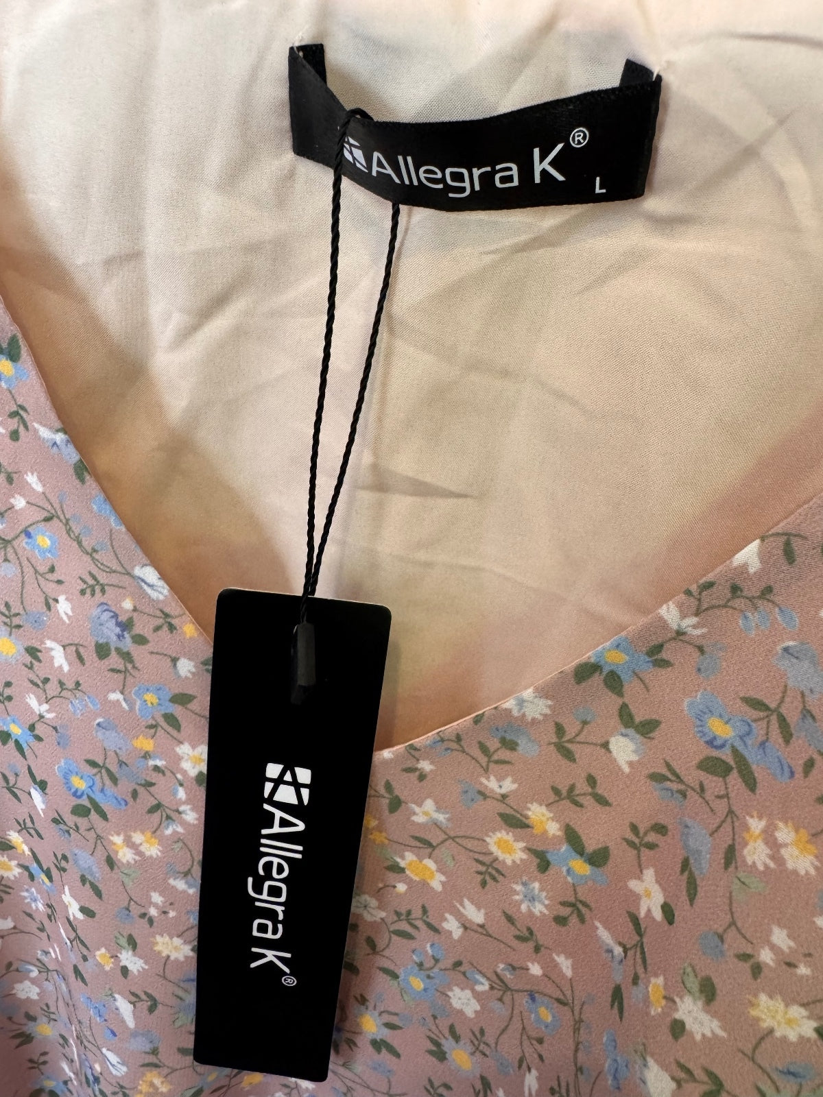 1197 NWT Allegra K Large 21" PTP Floral Midi Dress Ruffle Sleeves Mauve A0001197