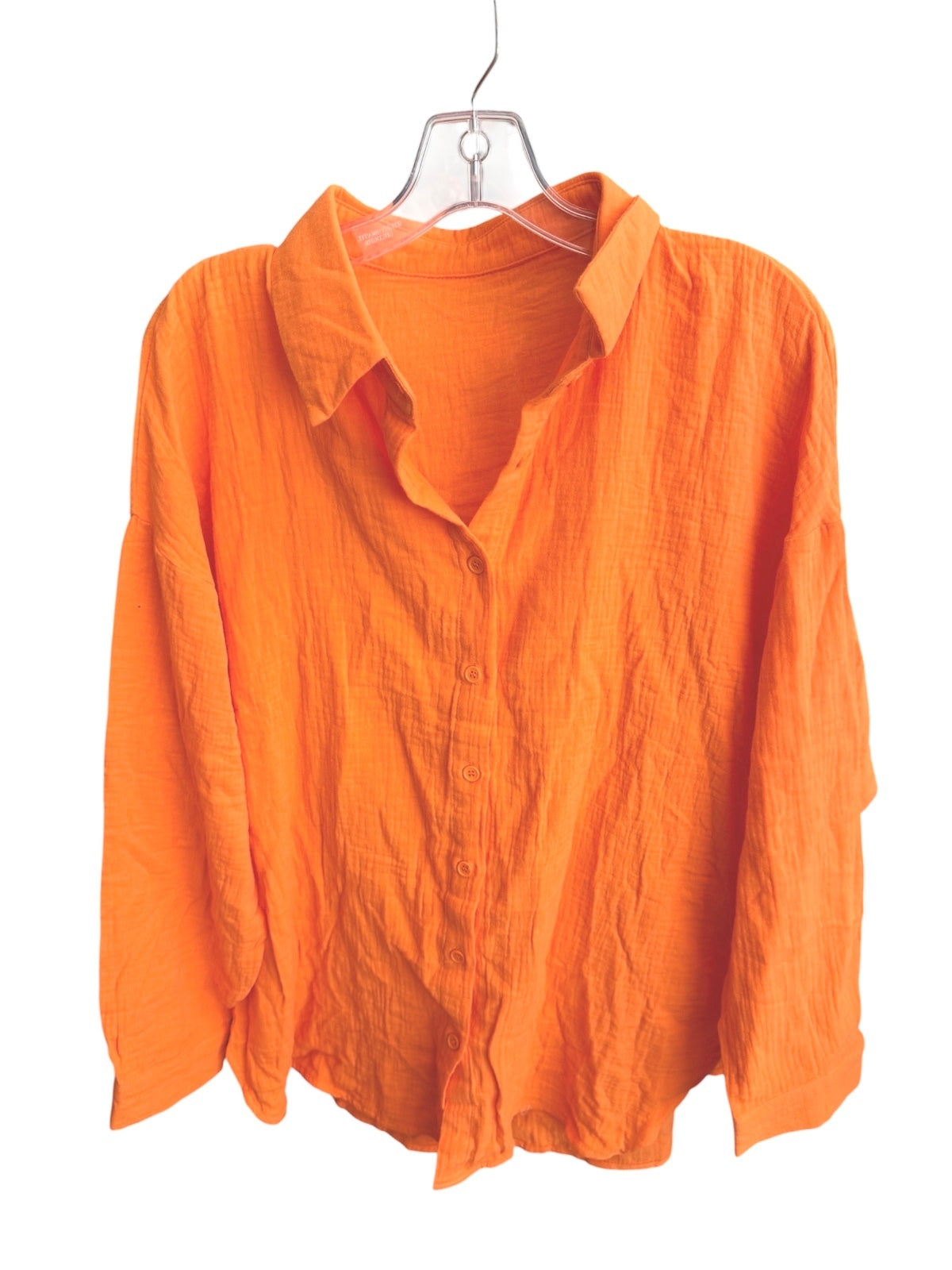 1262 Medium Orange Cotton Lounge Set Oversized Button-Up Shirt & Shorts A0001262