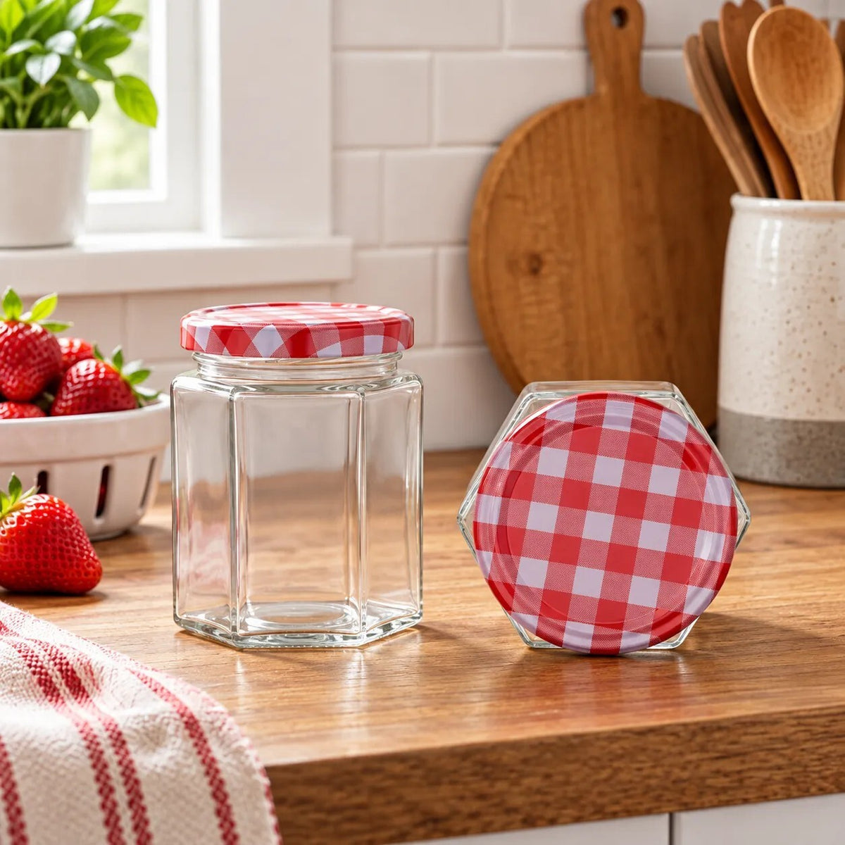 Hexagonal 9 oz. Glass Airtight Pickle & Candle Making Jars 2 Pack A0001357