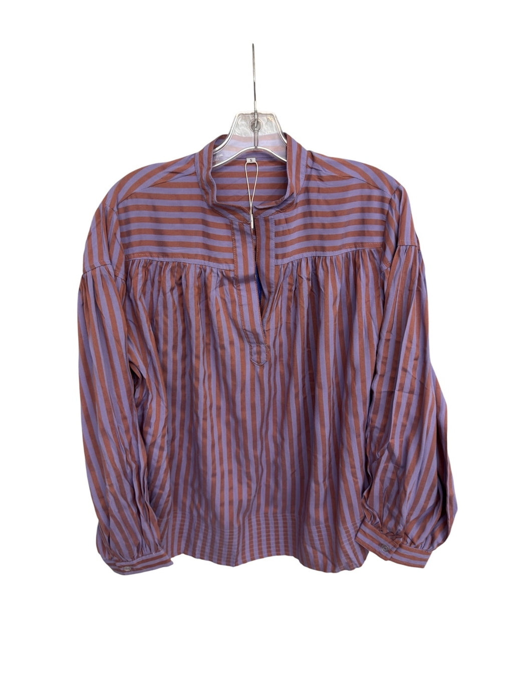 1028 NWT Freyhem 25” PTP Oversized Small Striped Long Sleeve Blouse A0001028