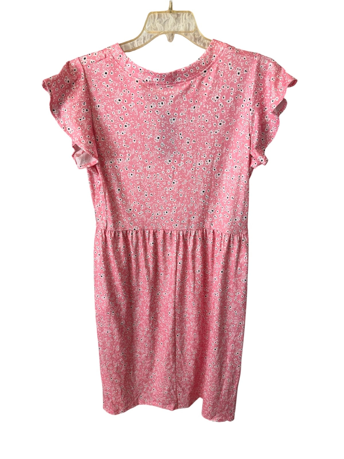 1201 NWT Fantaslook Large 21"PTP Pink Floral Midi Dress Flutter Sleeves A0001201