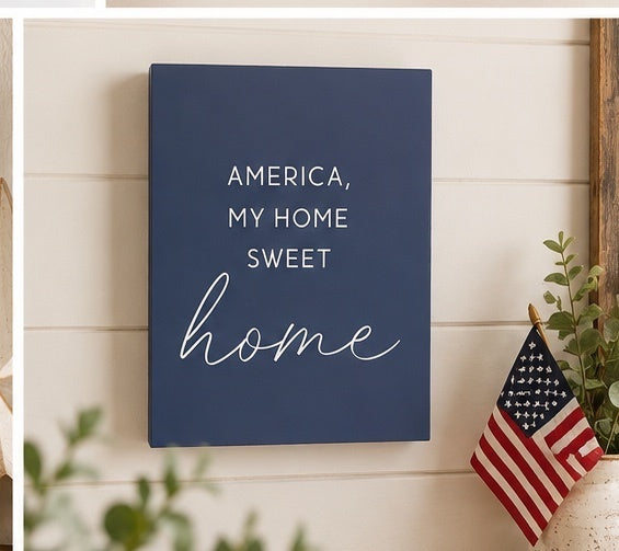 New Decorative Wooden 10" tall Home Sweet Home Shelf Sign in Blue A0001422