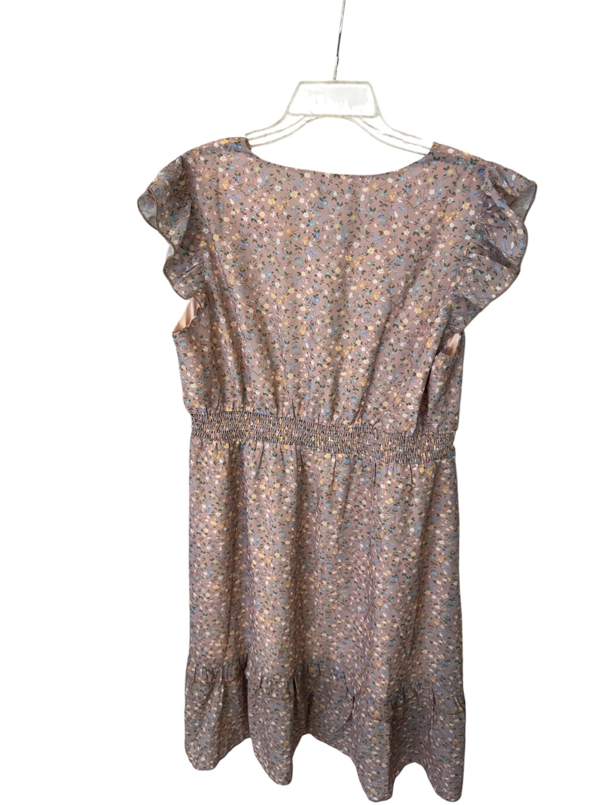 1197 NWT Allegra K Large 21" PTP Floral Midi Dress Ruffle Sleeves Mauve A0001197