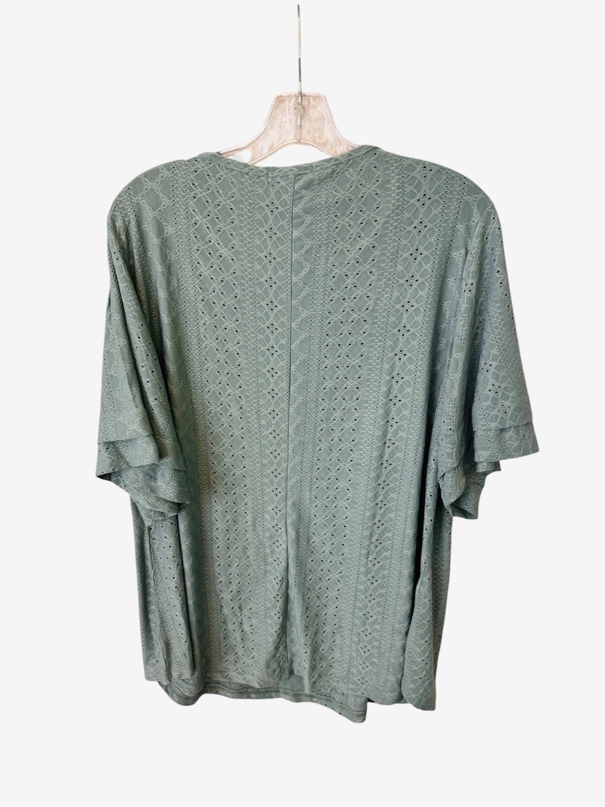 1198 WellSize 2XL 27" PTP Light Green Textured Short Sleeve Top Boho A0001198