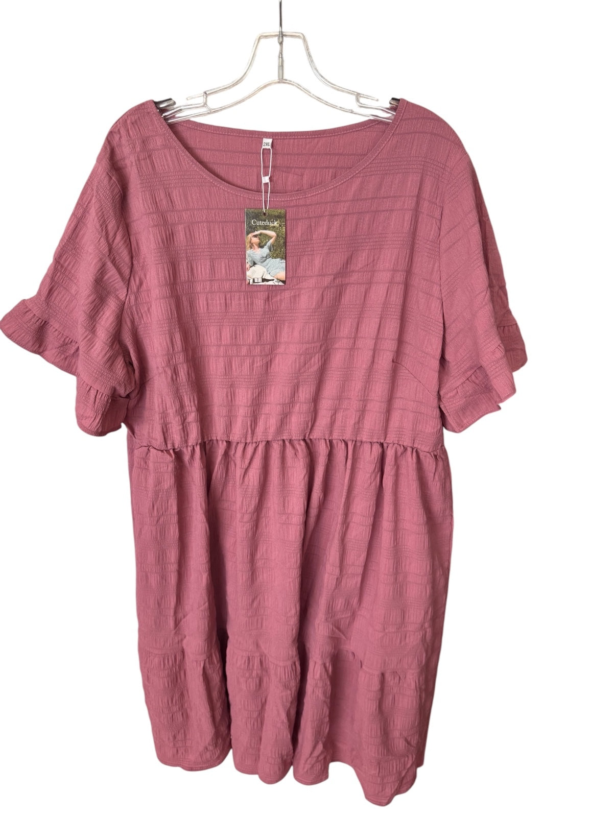 1192 NWT Cuteduck 2XL Textured Rose Midi Dress with Ruffle Sleeves A0001192