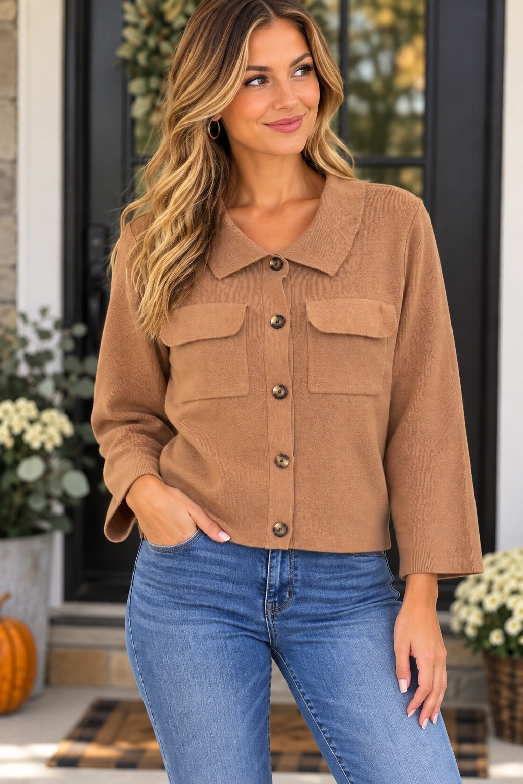 1332 NWOT Unbranded Small Brown 19" PTP ButtonUp Cardigan Sweater Soft A0001332