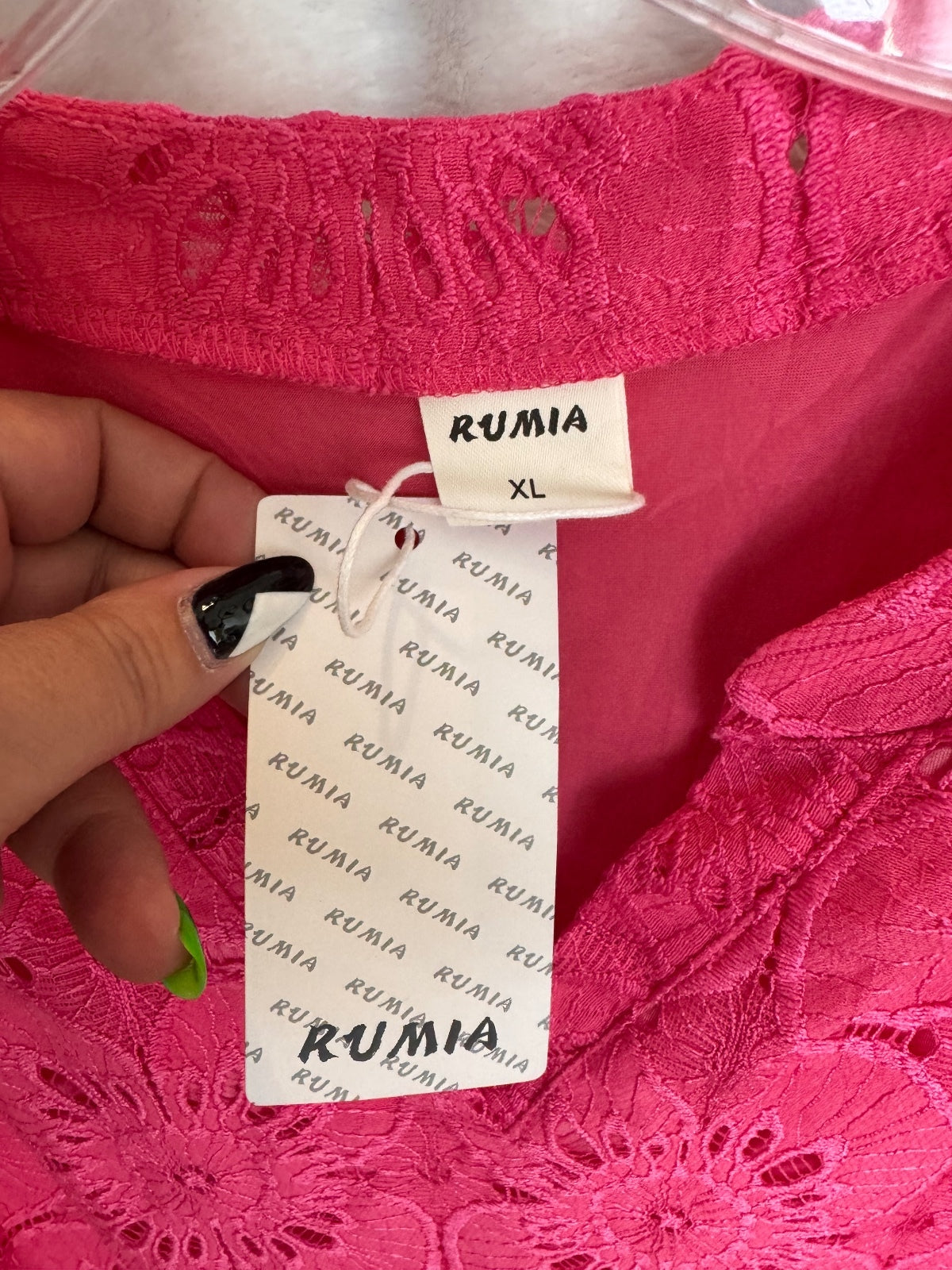 1271 NWT Rumia XL 25” PTP Floral Lace Blouse $40 MSRP Pink Long Sleeve A0001271