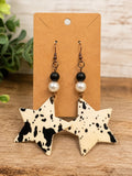 1046 New Handmade Black and White Cow Print Star Dangle Earrings A0001046