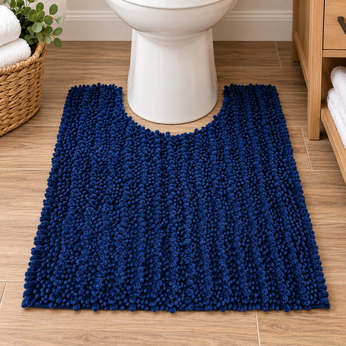 1161 NWOT Arotive Bathroom Toilet Rug Chenille U Shaped Navy 21"x24" A0001161