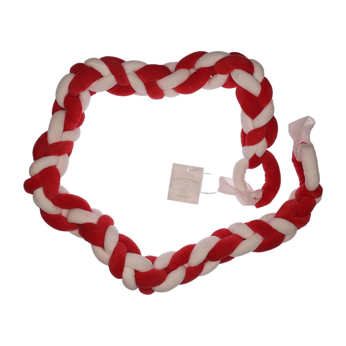 NWT Wondershop 6ft Red & White Braided Fabric Christmas Garland | A0001398